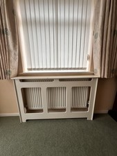 Stylish White Wooden Radiator Cover, Decorative Cut‑Out Panels Modern & Elegant