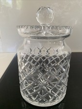 HEAVY LARGE CUT GLASS LIDDED BISCUIT BARREL COOKIE JAR  9” TALL 40A