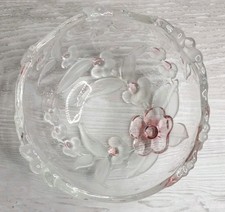 Vintage German Mikasa Glass Sweet Bowl Clear With A Hint Of Pink Floral Design