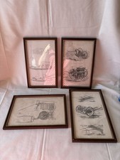 Antique Steel Engraving Prints Of Farm Machinery X 4 ( In Vintage Frames )