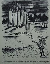 Raymond PEYNET: The Mandolin Player, Humorous Engraving Signed, 1943