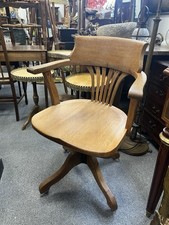 Vintage 20th Century Solid Oak Swivel Captains Desk Chair