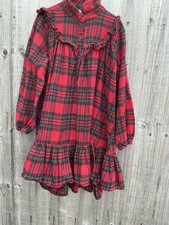 Girls Next Red  Tartan Check Long Sleeve Dress Buttons Age 8