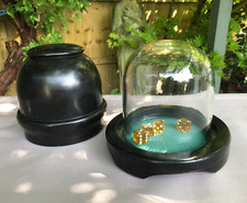 American Bar Dice Shaker Rare Antique Yellow Dice Gambling Game Glass Dome