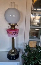 Antique Oil Lamp with Pink Embossed Font & Duplex Burner.