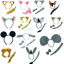 Animal Ears Headband & Tail Safari Fancy Dress Costume Book Day Unisex Outfit
