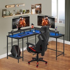 L Shaped Desk with LED Lights Reversible Corner Gaming Desk with Storage
