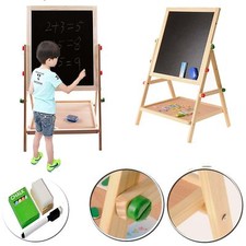 2 in 1 KIDS WOODEN EASEL BLACKBOARD WHITEBOARD CHILDRENS DRAWING ART CHALK BOARD