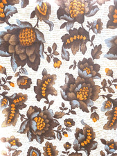 Large Single Vintage 1960s Curtain Brown Orange Art Nouveau Floral W63" x D72"