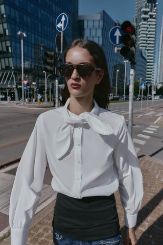 Poplin shirt with - with, bow~