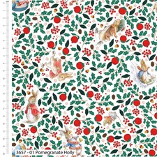 Peter Rabbit Christmas Fabric 112cm Cotton 3657-01 Pomegranate Holly