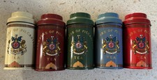 5 x Jacksons of Piccadilly tea caddies : red, maroon,blue,green,cream : 10.75cm
