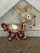 Gold Tone Donkey Brooch Enamel