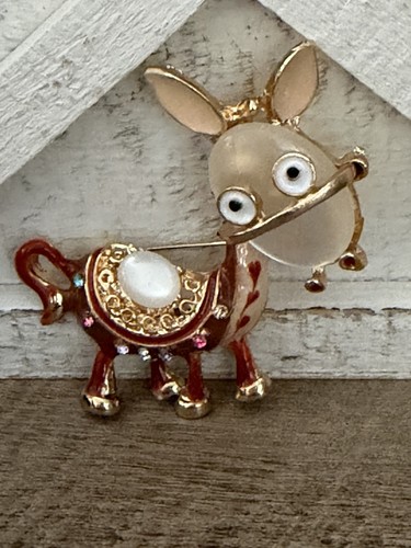Gold tone donkey brooch - tone,