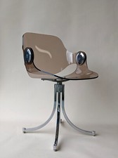 Mid Century Smoked Lucite Chrome Chairs by Boris Tabacoff. French 70s. Space Age