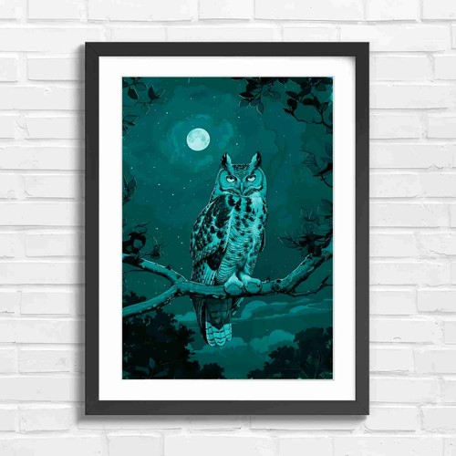 Owl moon night forest - owl,