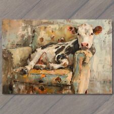 Art Print Cow On Couch Sofa Chair Calf Cute Fun Painting Unusual Country Farm