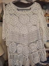 White Crochet Long Line Top