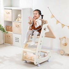 Mobile Baby Highchair with Removable Tray Adjustable Convertible Feeding Seat