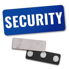Security Badge 76x32mm Magnet Pin Clip Blue Tag ID Chest Display