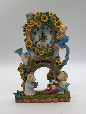 Vintage Teddy Bear Table Clock With Pendulum Flower Basket Fully Working 
