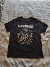 OFFICIAL THE RAMONES LOGO T-SHIRT Charcoal With Silver Lettering Mens Size Large