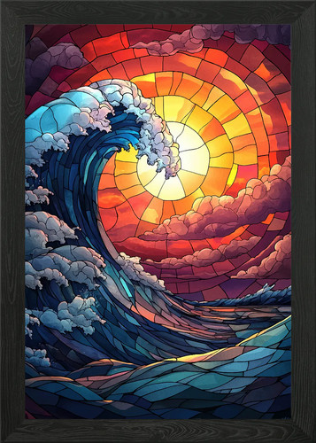 Stained glass wave framed wall - wave,