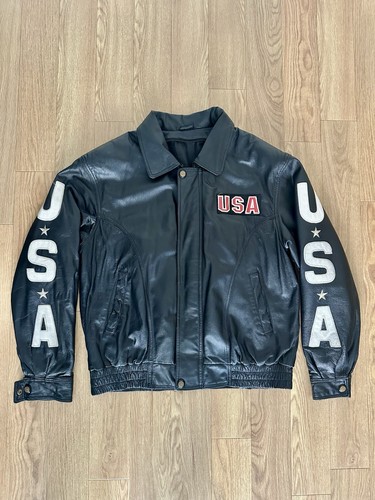 Usa eagle black leather jacket - usa,
