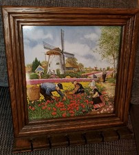 DELFT Holland Royal Mosa  Windmill Tile Hanging 6 Spoon Holder Display Rack Oak 