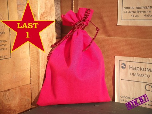Red linen tobacco pouch - , ww2