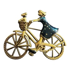 Vintage Gold Tone Enamel Girl