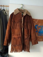 Vintage Sears The Put On Cowboy Suede Fringe Jacket Brown