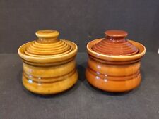2 X SMALL VINTAGE * DENMEAD * BROWN POTTERY SOUP/CROCK POTS WITH LIDS