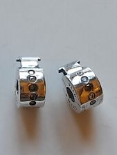 Set of 2 Chamilia silver 925 Clear Green swarovski cz bracelet charm clip locks