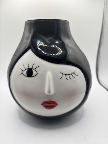 Winking lady face vase planter - lady,