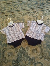 TAD LITTLE BOYS Infant Sz 6-9 MO Baby 2pc OUTFIT SET USA Flag Baseball TWINS! 2!