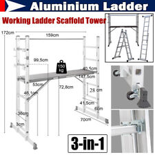 3 IN 1 Aluminium Working Ladder Scaffold Tower 6 Steps Platform Multi-Purpose UK