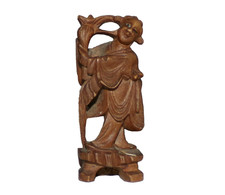 Miniature Small Chinese Carved Wooden Man Dragon Staff Shou Lao God of Longevity
