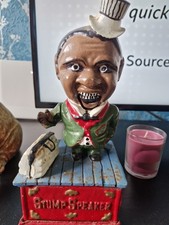 VINTAGE METAL STUMP SPEAKER MECHANICAL NOVELTY MONEY BANK BOX