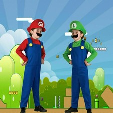 Halloween Costume Super Mario and Luigi Fancy Dress Plumber Bros Complete Set UK
