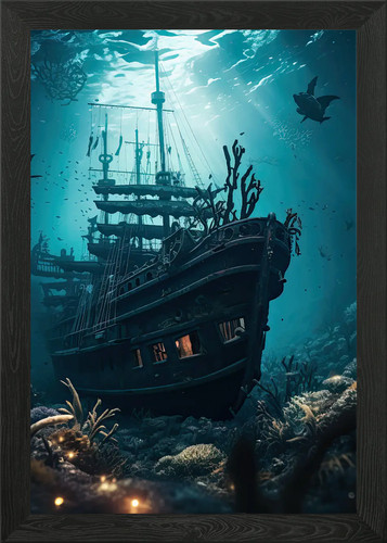 Sunken pirate ship framed - sunken, wall