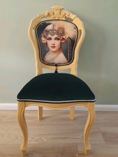 French Style Dining Bedroom Accent Upholstery Chair With Art Deco Flapper Lady
