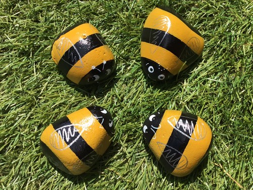 Hand painted bee pebbles - painted,
