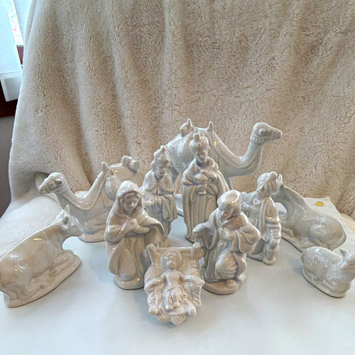 White ceramic nativity set - nativity,