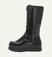 UGG® AUSTRALIA FLYNN BLACK LEATHER COMBAT BIKER BOOTS UK 7 EUR 40 USA 9 RRP £185