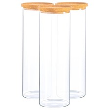 3x Glass Storage Jars with Cork Lids Modern Kitchen Food Storage 2 Litre