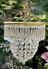 Antique Crystal Chandelier Metal Frame Retro Light  Old Collectable