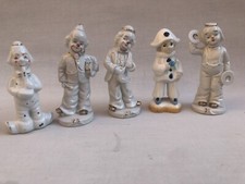 5 x Vintage White Ceramic (Fairground Prize?) 5” Clown Figures Good Condition