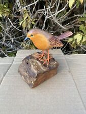 ChiselCraft Hand Carved Wooden Robin Red Breast Bird ,Hand Painted In Outdoors