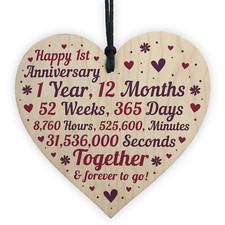 1st 2nd 5th 10th 20th 25th 50th Wedding Anniversary Wooden Heart Mr & Mrs Gifts